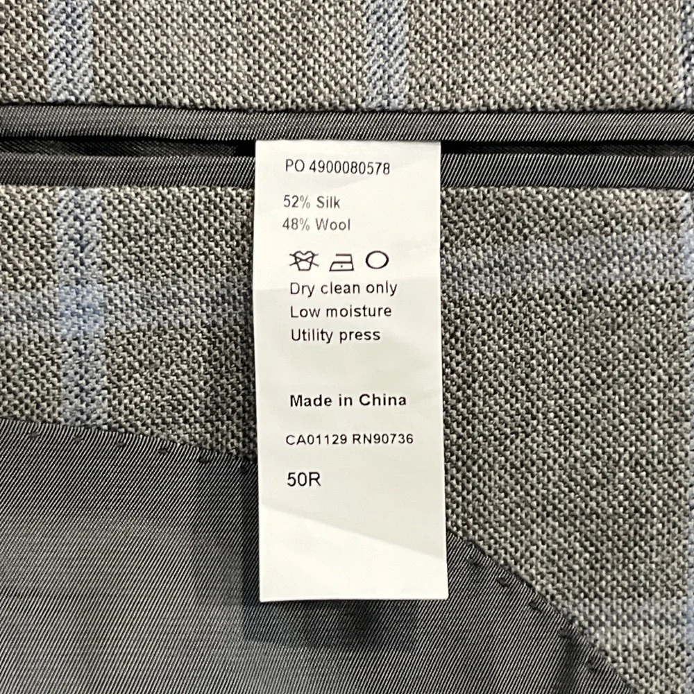 Ralph Lauren Men's Gray Blue Check Blazer 2 Button Silk Wool Blend Size 50R - Picture 10 of 11